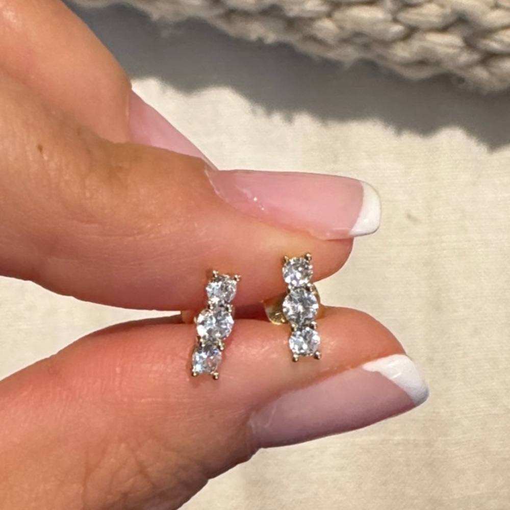 3 Stone Stud Earrings